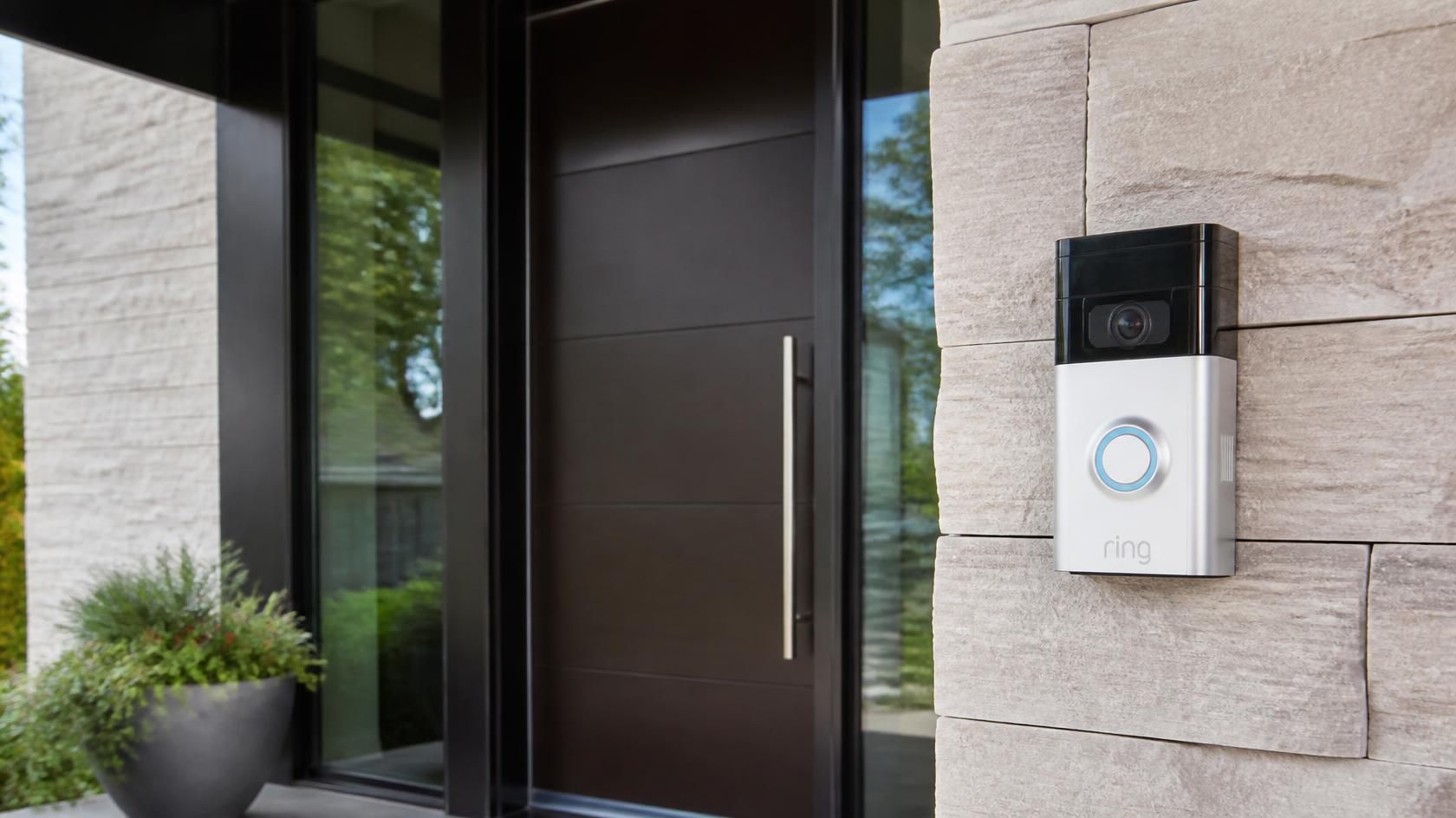 Video doorbell security camera at front entrance